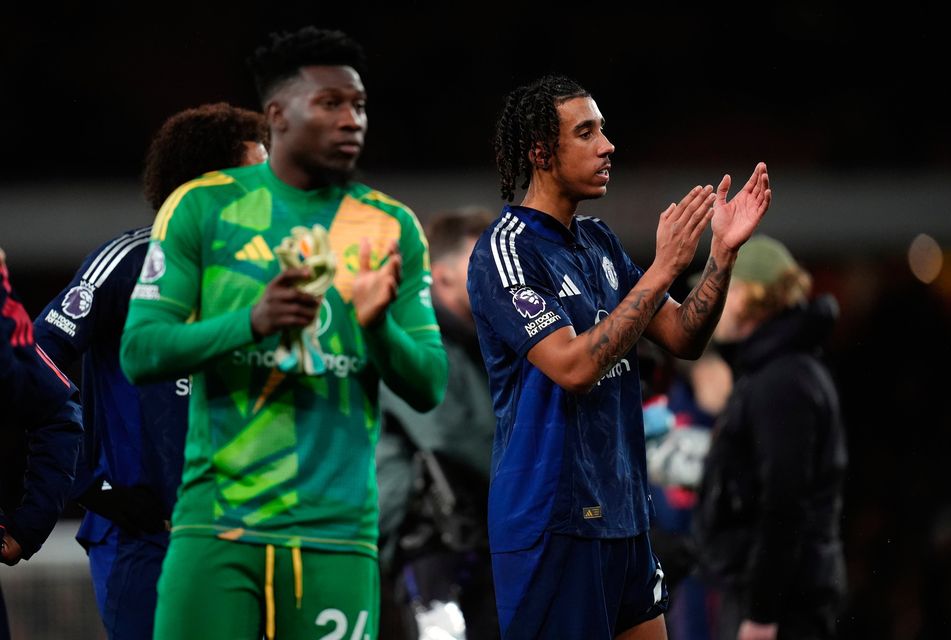 Manchester United's Leny Yoro after the final whistle at the Emirates Stadium, London.