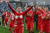 thumbnail: Cliftonville striker Ronan Hale soaks in the acclaim following the Reds' Irish Cup success