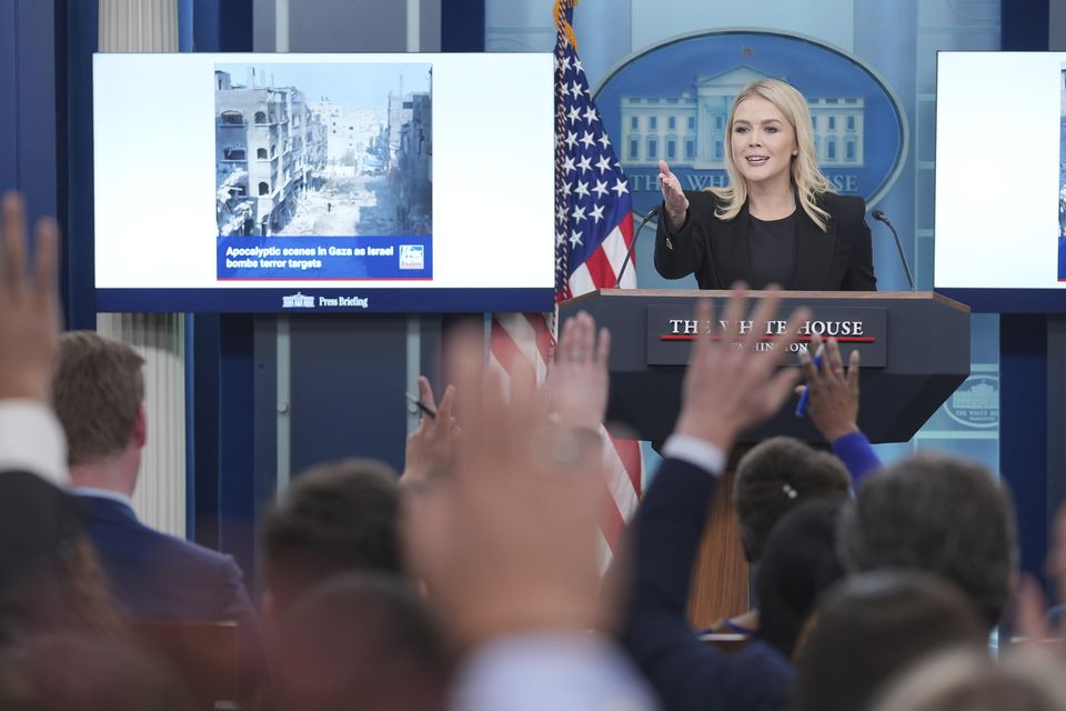 White House press secretary Karoline Leavitt speaks during a briefing at the White House (Evan Vucci/AP)