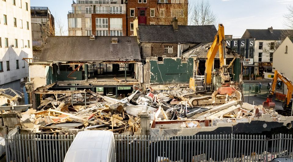 Demolition work begins at Filthy McNasty’s on the Dublin Road in Belfast on January 16th 2025 (Photo by Kevin Scott)