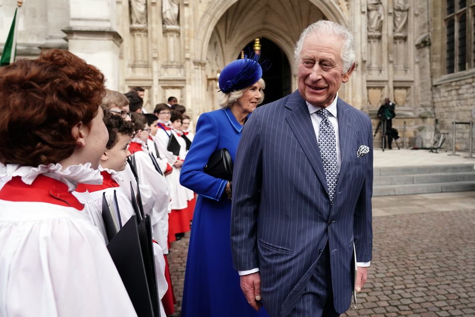 The King meeting choristers after the annual Commonwealth Day Service at Westminster Abbey in 2023 (Jordan Pettitt/PA)