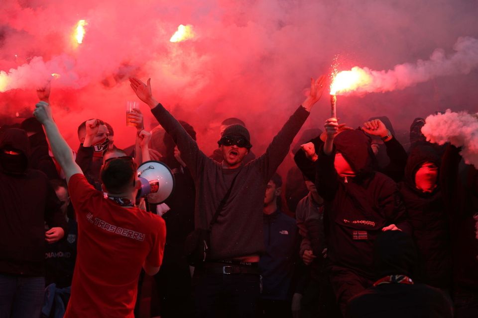 2024 Sports Direct FAI Cup Final, Aviva Stadium, Dublin 10/11/2024
Drogheda V Derry City
Derry fans before the game 
Mandatory Credit ©INPHO/Lorcan Doherty