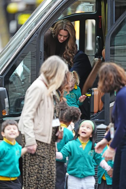 The Princess of Wales helped take the pupils on their minibus journey (Aaron Chown/PA)