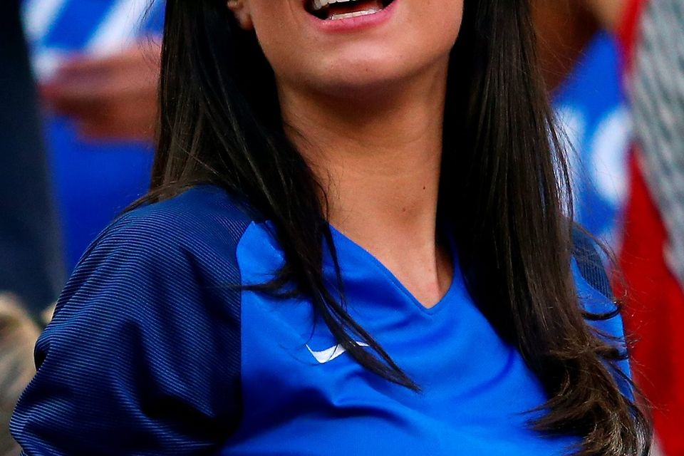 MARSEILLE, FRANCE - JULY 07:  Ludivine Sagna, wife of Bacary Sagna of France is seen in the stand is seen prior to the UEFA EURO semi final match between Germany and France at Stade Velodrome on July 7, 2016 in Marseille, France.  (Photo by Alex Livesey/Getty Images)