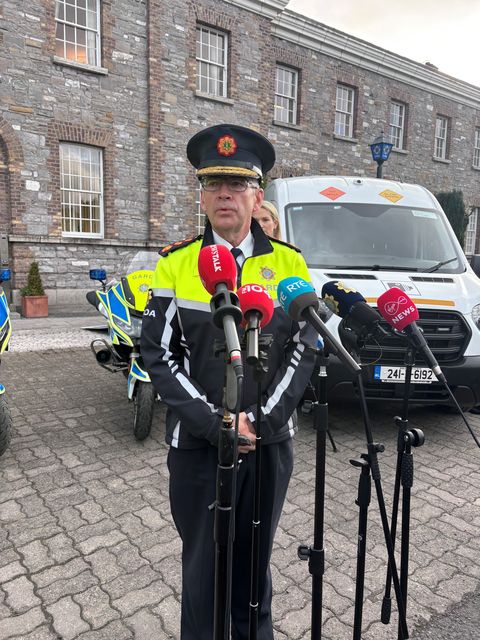 Garda Commissioner Drew Harris speaking outside Garda headquarters in Dublin (Cate McCurry/PA)