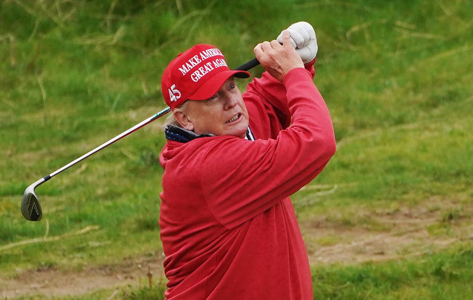 US president Donald Trump on the 15th hole at Trump International Golf Links & Hotel in Doonbeg, County Clare (Brian Lawless/PA)