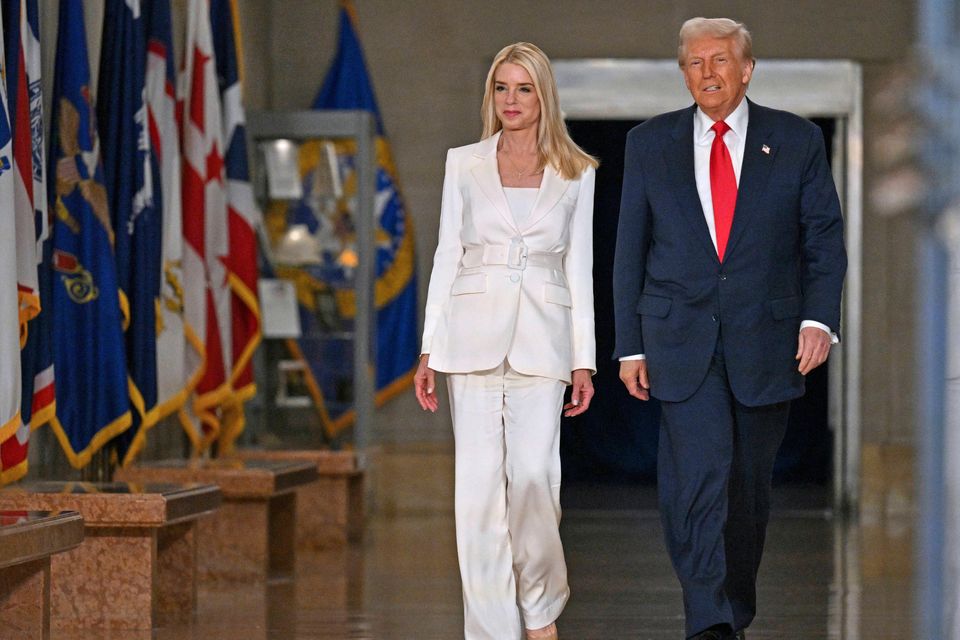 President Donald Trump arrives with attorney general Pam Bondi (Pool/AP)