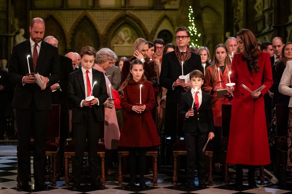 The Prince of Wales, Prince George, Princess Charlotte, Prince Louis and the Princess of Wales during the Together At Christmas carol service at Westminster Abbey (Aaron Chown/PA)