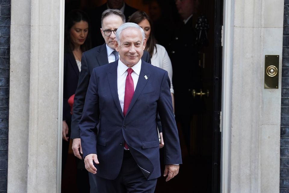 Israeli Prime Minister Benjamin Netanyahu leaving Downing Street during a previous visit to the UK (Stefan Rousseau/PA)