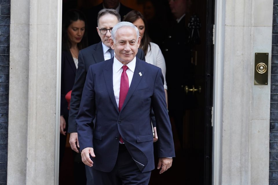 Israeli Prime Minister Benjamin Netanyahu leaves 10 Downing Street, London, following a meeting with the then prime minister Rishi Sunak (Stefan Rousseau/PA)