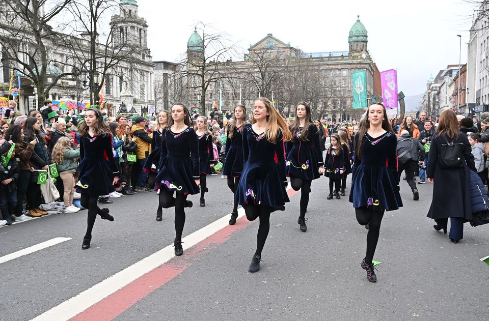 Irish dancers at the St Patrick's Day parade in Belfast (Presseye)