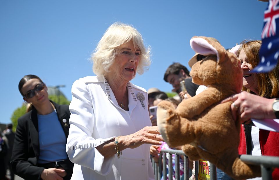 Queen Camilla was given a soft toy when she met one well-wisher (Victoria Jones/PA)