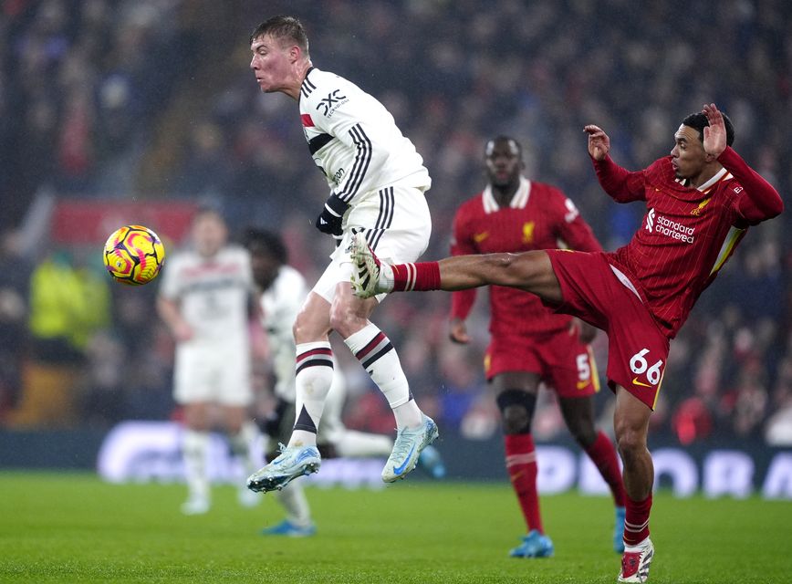 Trent Alexander-Arnold, right, endured a difficult afternoon (Peter Byrne/PA)