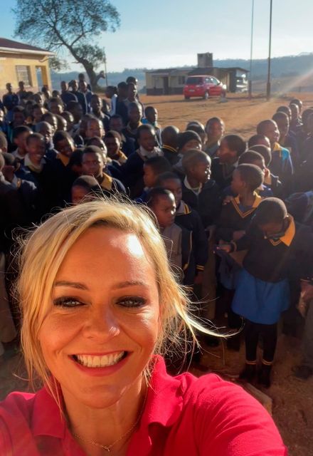 Ruth Gorman with pupils from one of the schools in Eswatini