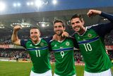 thumbnail: BELFAST, NORTHERN IRELAND - MAY 27: Northern Ireland's Kyle Lafferty (R), Will Grigg (C) and Conor Washington (L) after the international friendly game between Northern Ireland and Belarus on May 26, 2016 in Belfast, Northern Ireland. (Photo by Charles McQuillan/Getty Images)