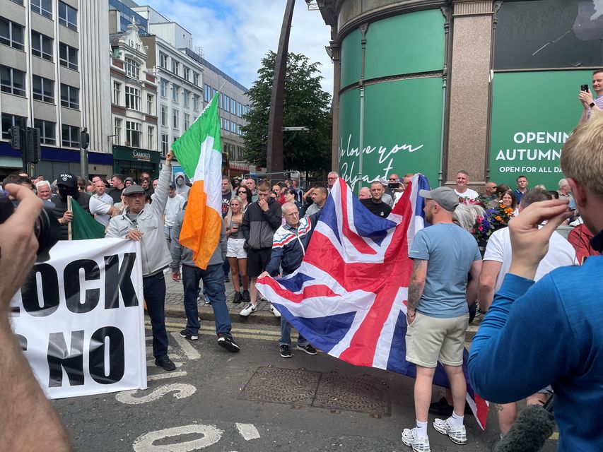 An anti-immigration rally in the centre of Belfast (Jonathan McCambridge/PA)