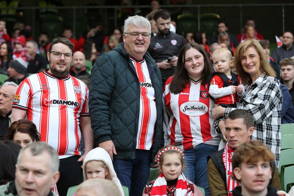 2024 Sports Direct FAI Cup Final, Aviva Stadium, Dublin 10/11/2024
Drogheda V Derry City
The McCallion family from Derry before the game
Mandatory Credit ©INPHO/Lorcan Doherty