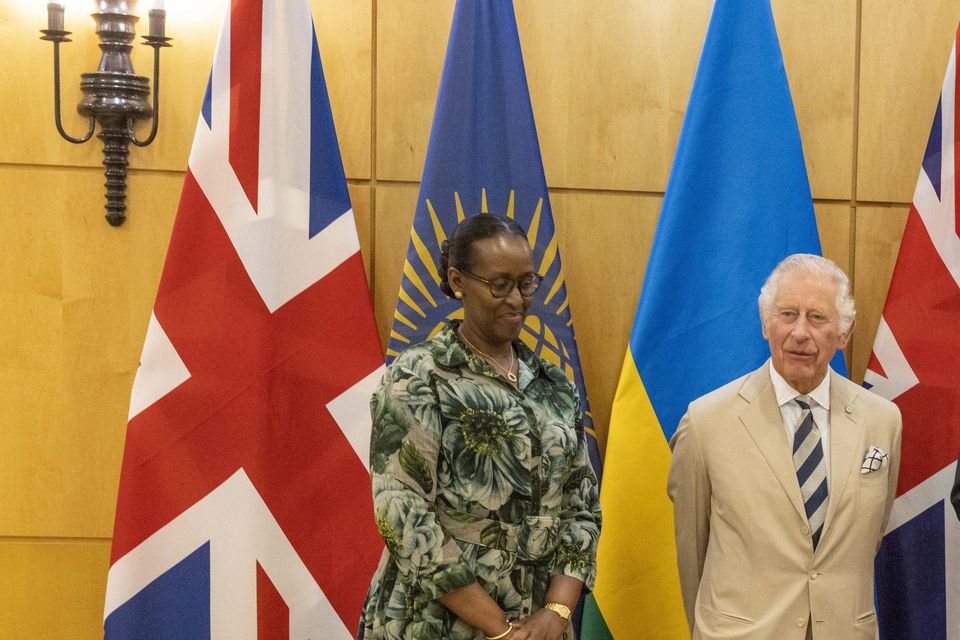 Charles and Camilla pictured in 2022 meeting the President of Rwanda Paul Kagame and his wife Jeannette in Kigali, as Rwanda hosted the Commonwealth summit (Ian Vogler/Daily Mirror)