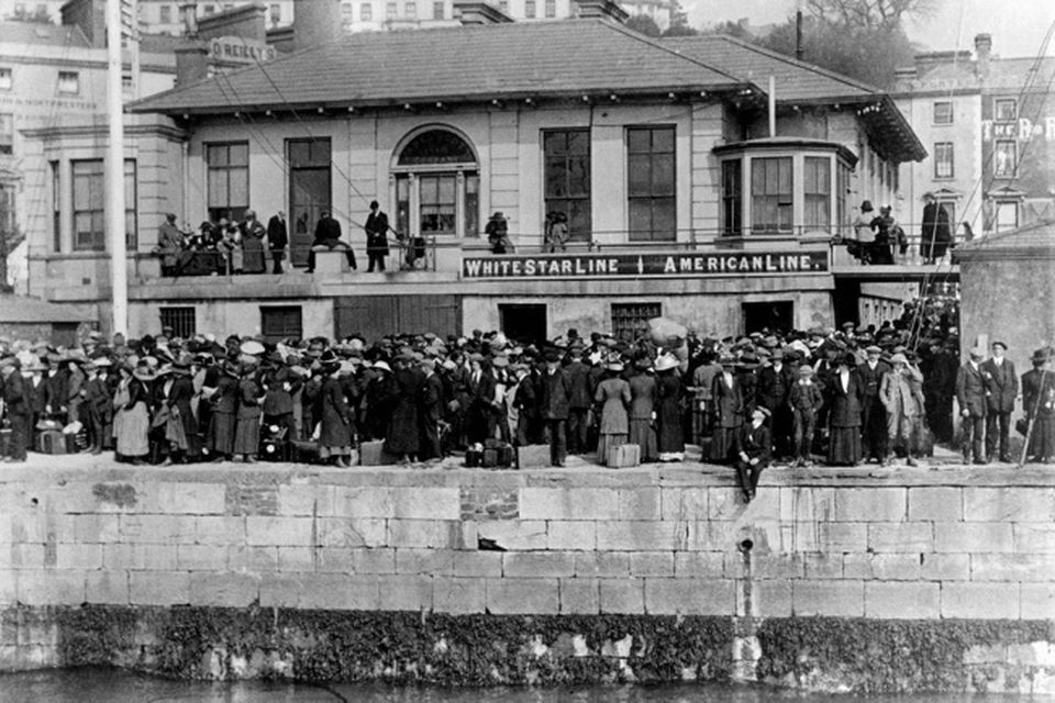 White Star Wharf, Queenstown (Cobh) showing crowds waiting to embark on the tenders in a picture taken by Father Browne.