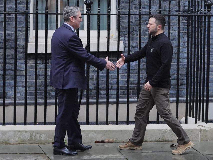 Volodymyr Zelensky is greeted by Sir Keir Starmer as he arrives in Downing Street ahead of meetings with the Prime Minister and Nato Secretary General Mark Rutte (Jonathan Brady/PA)