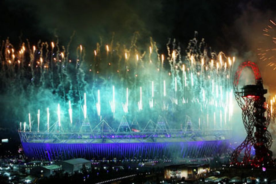 Fireworks at the Opening Ceremony of the London 2012 Olympics Games at the Olympic Stadium, London. PRESS ASSOCIATION Photo. Picture date: Saturday July 28, 2012. See PA story OLYMPICS Ceremony. Photo credit should read: Lewis Whyld/PA Wire. EDITORIAL USE ONLY
