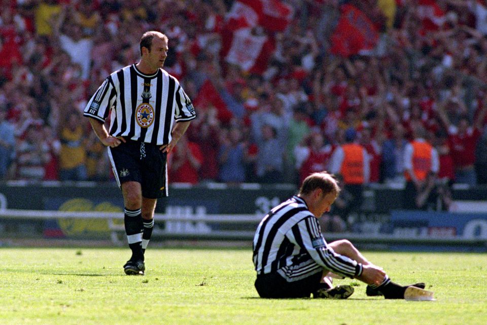 Marc Overmars and Nicolas Anelka ruined Newcastle’s FA Cup dream in 1998 (Owen Humphreys/PA)