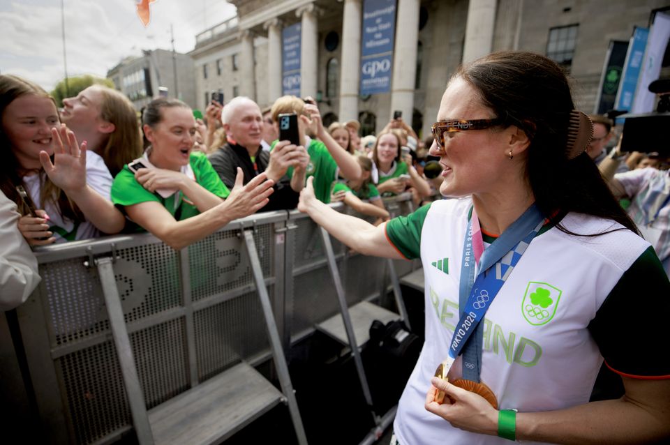 Kellie Harrington at a homecoming event for Irish Olympic athletes on O’Connell Street (Liam McBurney/PA)