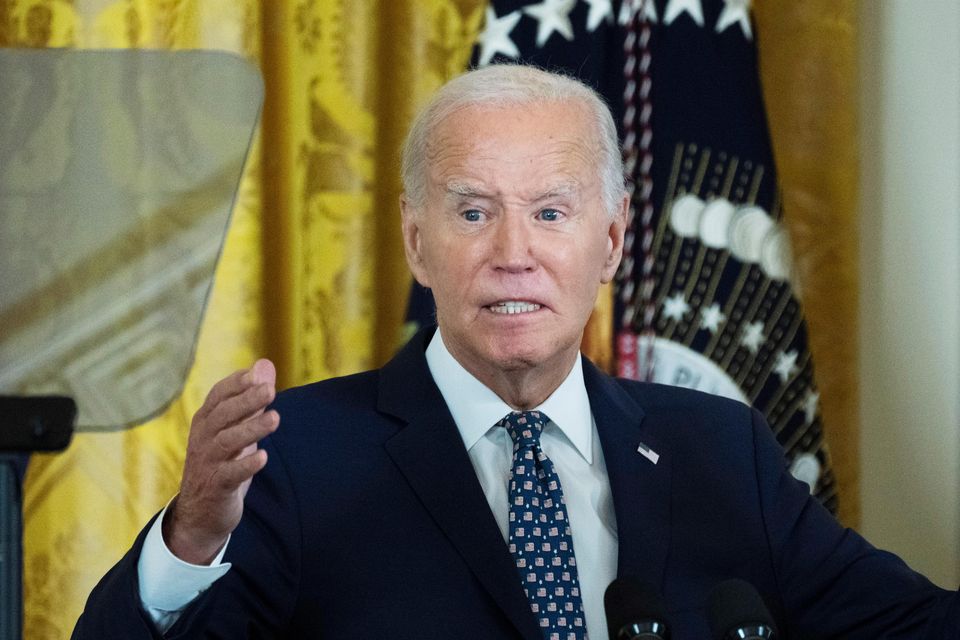 President Joe Biden speaks during a reception at the White House (Manuel Balce Ceneta/AP)