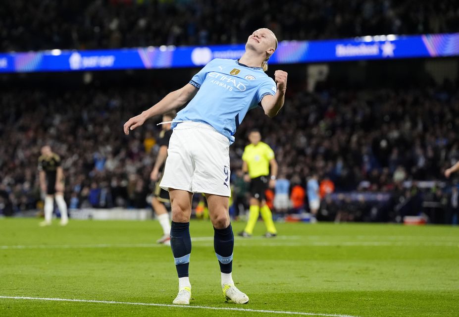 Erling Haaland celebrates scoring his side’s fourth goal (Nick Potts/PA)