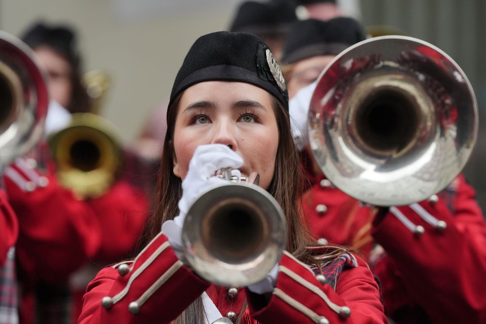 Marching band members from Riverview High School in Florida, ahead of the New Year’s Day Parade in central London (Jonathan Brady/PA)