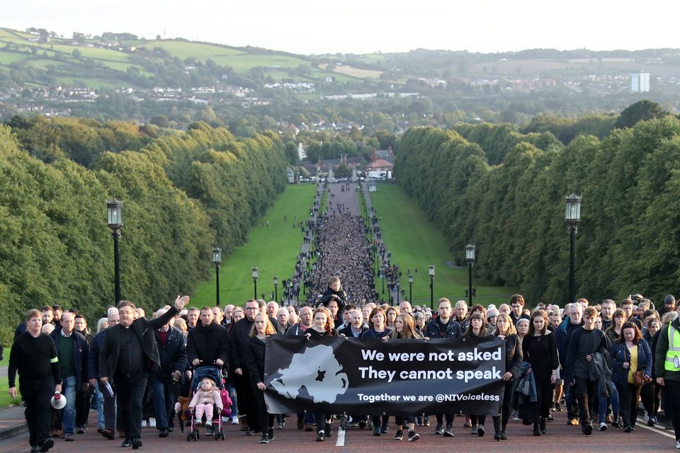 Press Eye - Abortion Protest Walk - Stormont Estate - 6th September
Photograph by Declan Roughan