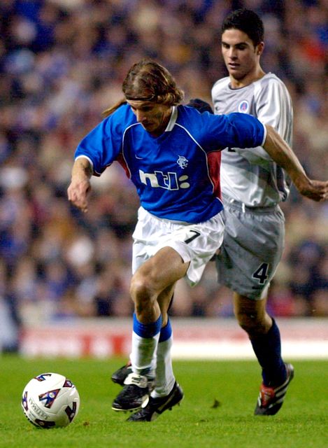 Mikel Arteta in action for PSG in a UEFA Cup match against Rangers (Ben Curtis/PA).