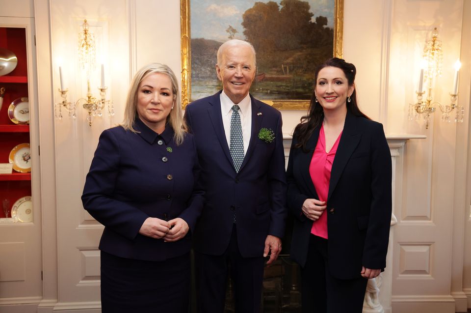 First Minister Michelle O’Neill and DUP deputy First Minister Emma Little-Pengelly meeting former US president Joe Biden at the White House (Kelvin Boyes/Press Eye/PA)