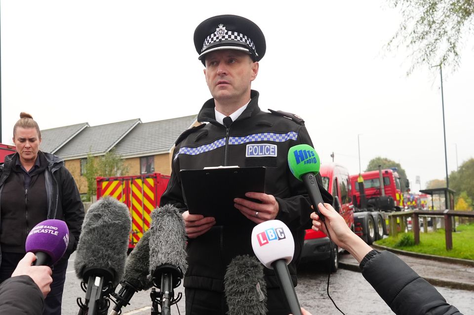 Superintendent Darren Adams, of Northumbria Police, speaking to the media on Wednesday (Owen Humphreys/PA)