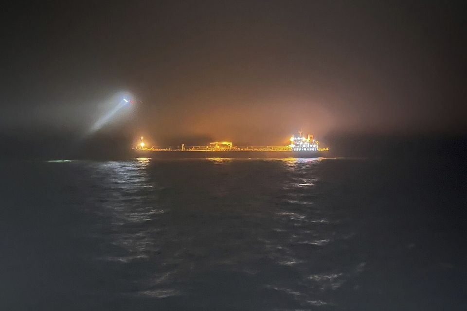 The oil tanker Eagle S at sea near Finland (Rajavartiosto via AP)