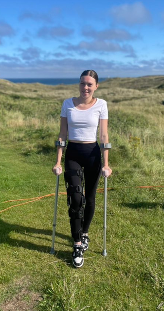 Jade Brooks said she suffered a fractured knee at the festival and will have to spend the rest of her holiday in a brace with crutches (Jade Brooks/PA)