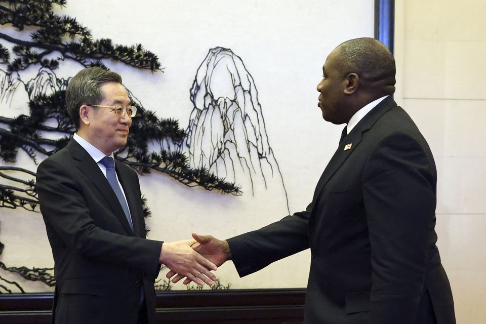 David Lammy also met Chinese vice-premier Ding Xuexiang in Beijing’s Great Hall of the People (Florence Lo/Pool Photo/AP)