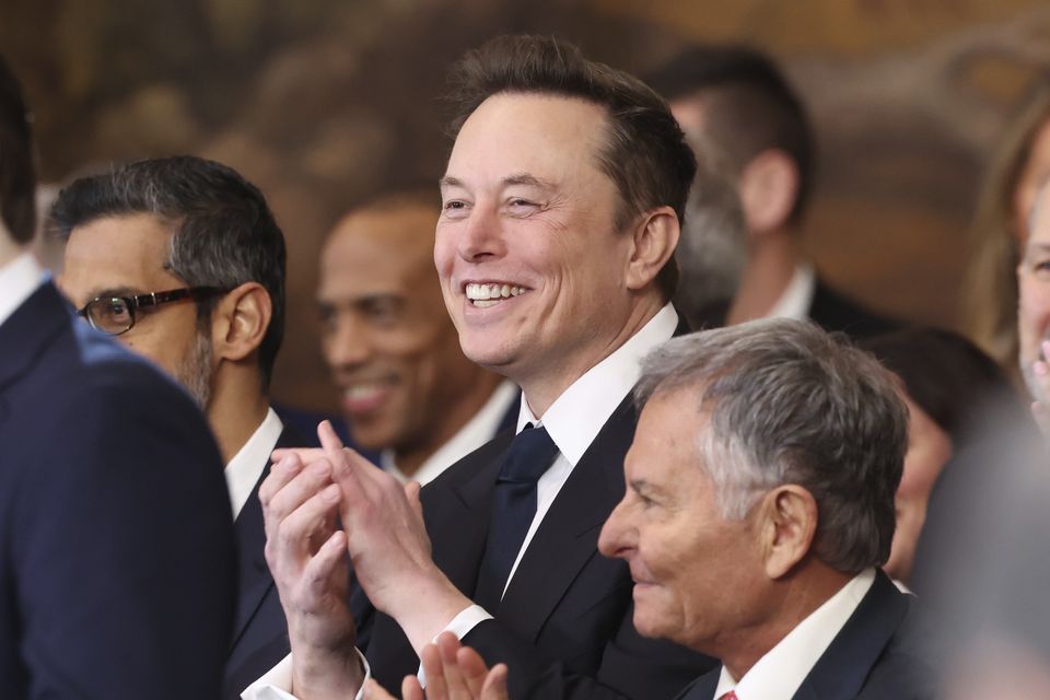 Elon Musk listens as President Donald Trump speaks after taking the oath of office at the 60th Presidential Inauguration (Kevin Lamarque/AP)