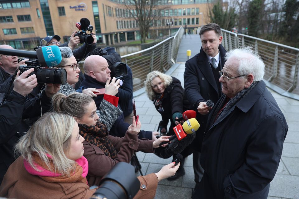 Michael Gallagher, whose son Aiden was one of the victims of the Omagh bombing, speaks to the media as he arrives at the Strule Arts Centre in Omagh (Liam McBurney/PA)