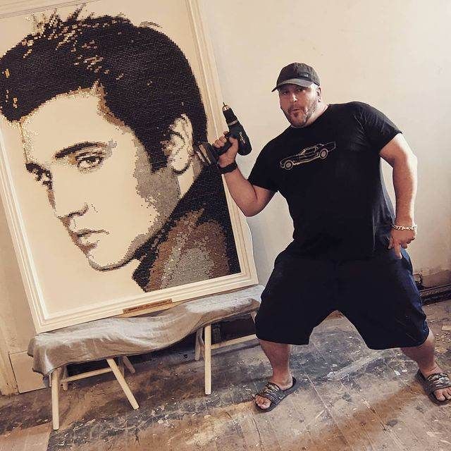 Mr Timby with his Elvis screw artwork (Darren Timby/PA)