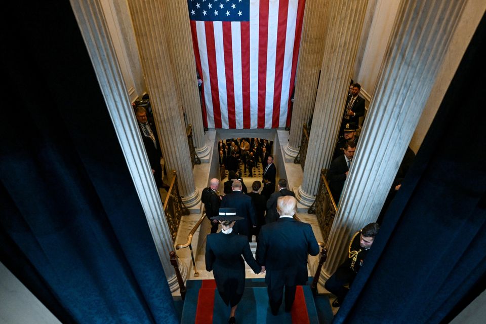 President Donald Trump and first lady Melania Trump depart after the 60th Presidential Inauguration (Kenny Holston/The New York Times via AP, Pool)