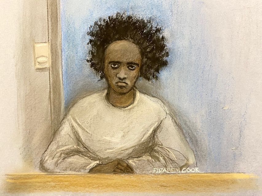 Court artist sketch of Southport stabbings suspect Axel Rudakubana appearing via video link during a preparatory hearing at Liverpool Crown Court (Elizabeth Cook/PA)