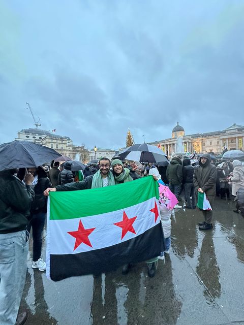 Zouhir Al-Shimale joined hundreds of other Syrians in Trafalgar Square (Zouhir Al-Shimale/ PA)