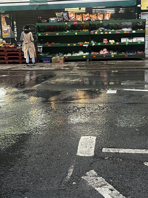 Water spilling on to Anerley Road in Crystal Palace, south London (Leigh McAlpine/PA)