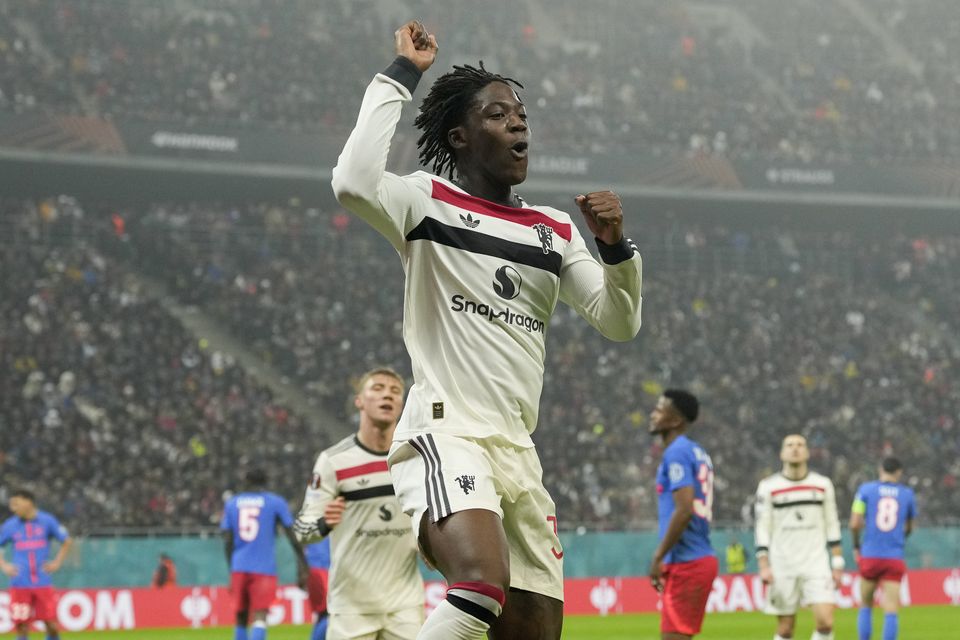 Kobbie Mainoo scored one and set up another to help United to victory (Andreea Alexandru/AP)