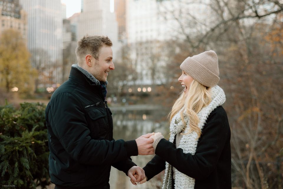 Melvyn Nicholls and Katharine Walker on their romantic engagement in NYC. Photo Credit: Adelaide Chantilly