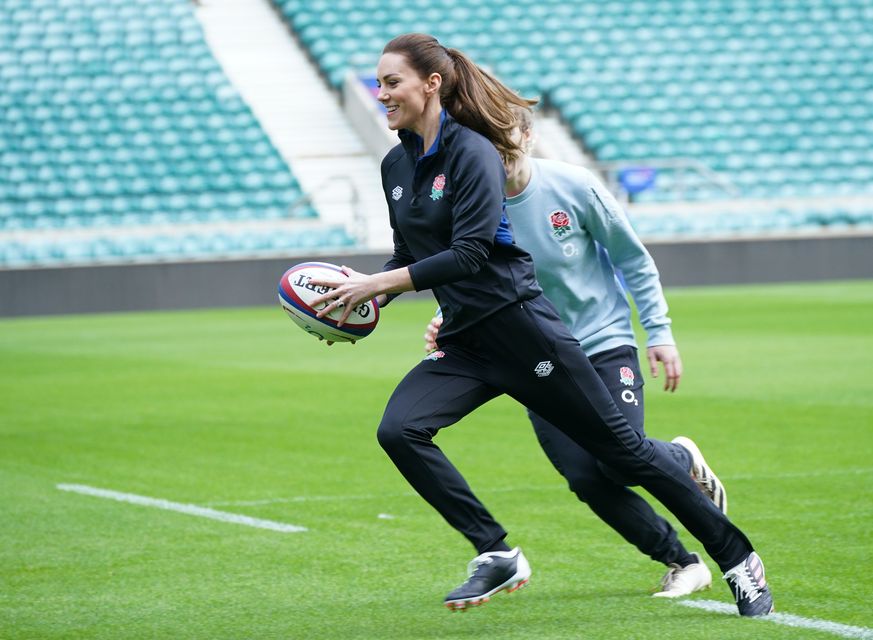 Kate, who is patron of the Rugby Football Union, during a visit to Twickenham Stadium to meet England players in 2022 (Yui Mok/PA)