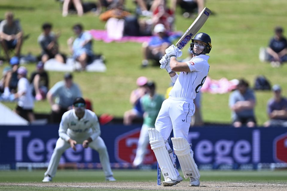 England’s Jacob Bethell bats on day four (Andrew Cornaga/Photosport/AP)