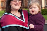 thumbnail: Deborah Doherty graduated from Queens University with MSc in Educational Multimedia, pictured with her 15month old daughter Isla and husband Simon who is an honorary lecture at Queens School of Biological Sciences.