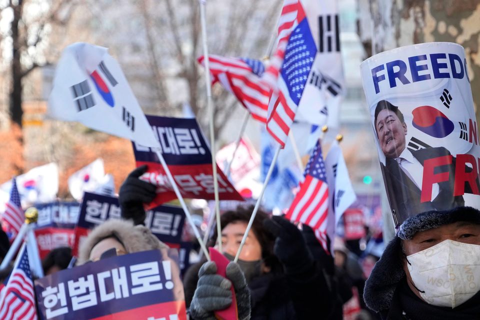 Supporters of impeached South Korean President Yoon Suk Yeol near the Constitutional Court in Seoul (AP PhotAhn Young-joon)